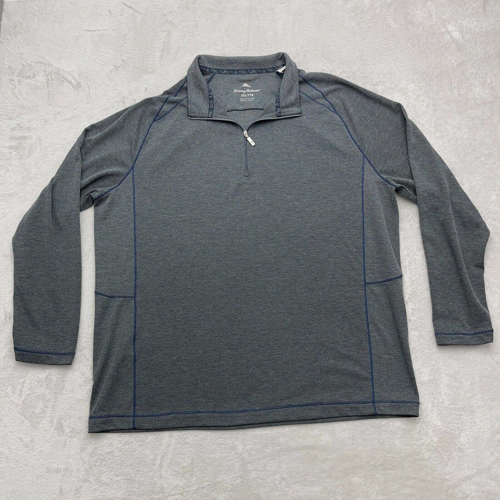 Tommy Bahama Shirt Mens XXL 2XL Gray 1/4 Zip Outdoor Long Sleeve